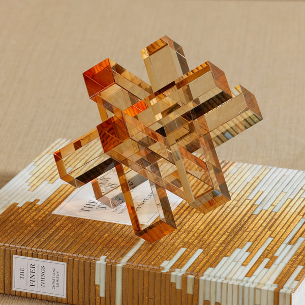 Crystal Glass Interlocking Decorative Accessory - Side View | Bone & Brass