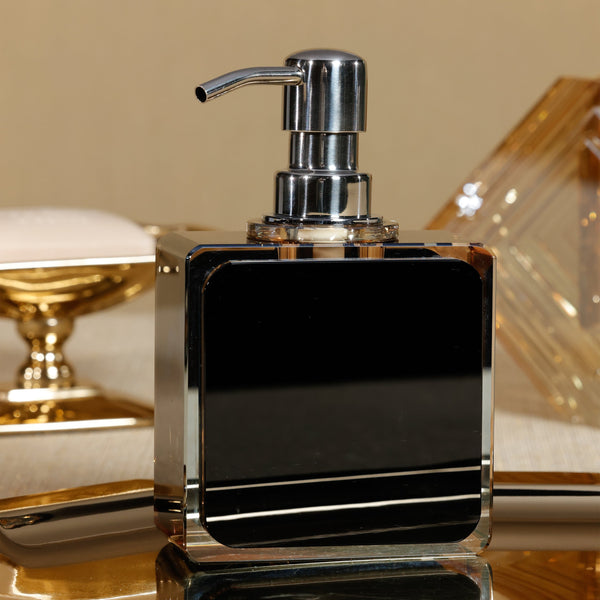 Crystal Tonal Black & Amber Glass Soap Dispenser - Dispenser Detail | Bone & Brass