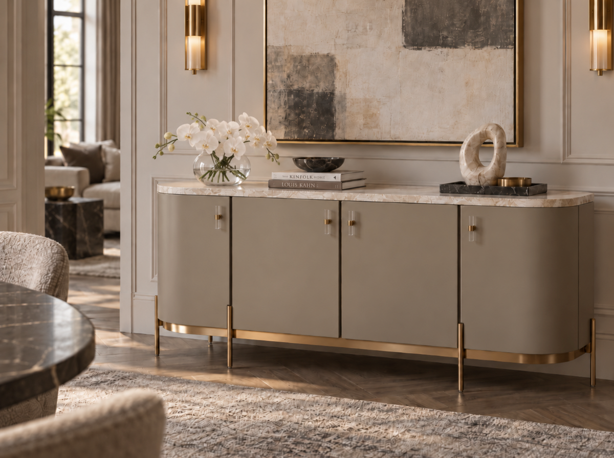 Cullen Taupe Leather & Marble Sideboard