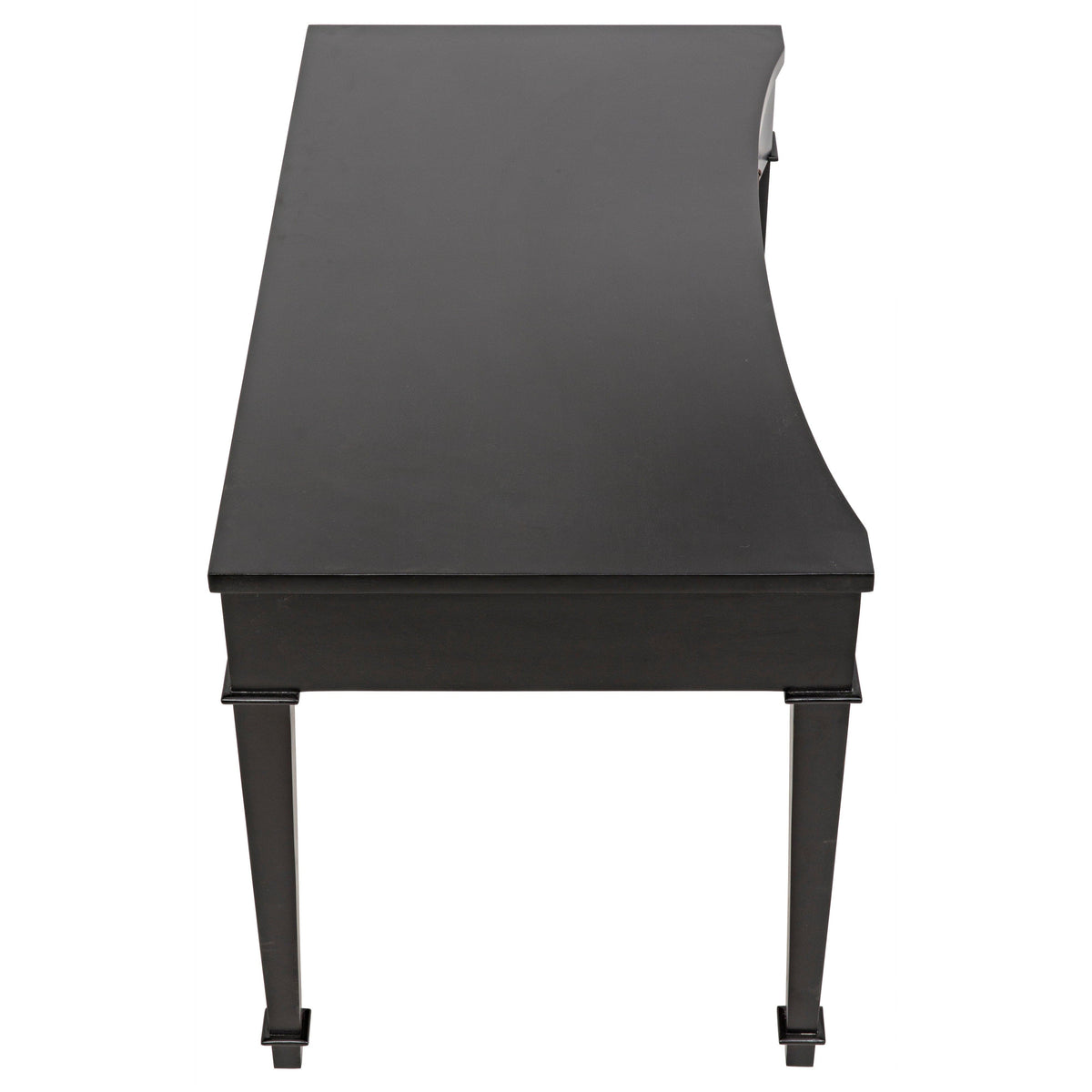 Curba hand-rubbed black mahogany desk with smooth curves and three drawers.