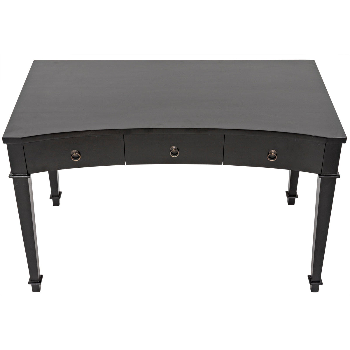 Curba Desk: Hand-rubbed black solid mahogany desk with three drawers and curved front.
