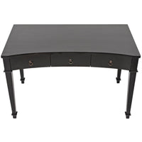 Curba Desk: Hand-rubbed black solid mahogany desk with three drawers and curved front.