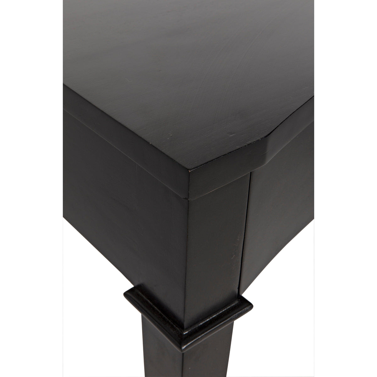 Curba Desk: Hand-rubbed black solid mahogany desk with smooth curves and three drawers.