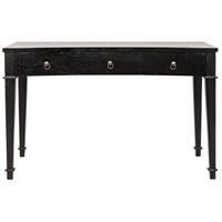 Hand-rubbed black mahogany Curba desk with three drawers and metal hardware.