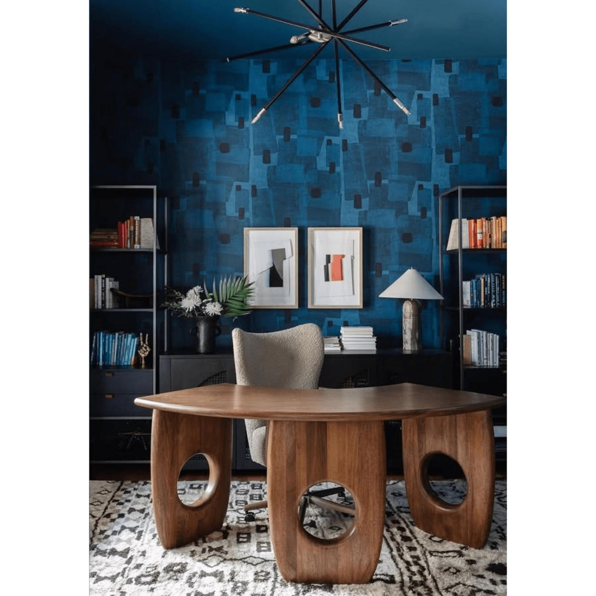 Dark Walnut Curved Office Desk - Desk Surface Detail | Bone & Brass