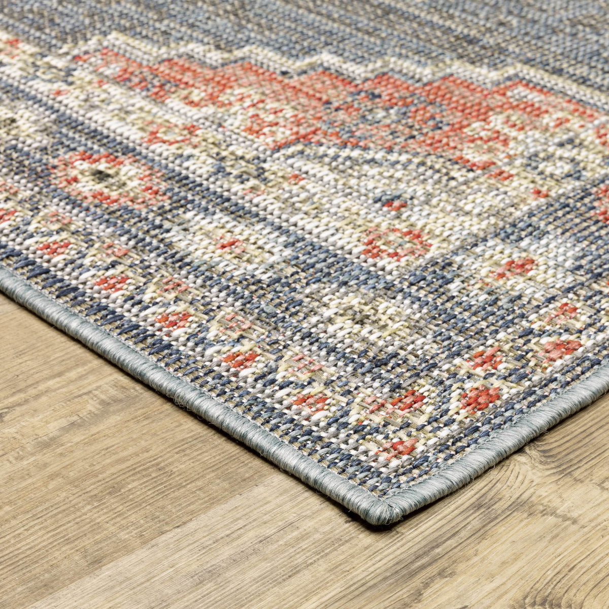 Cyprus Blue & Multi Outdoor Rug with traditional Persian and geometric patterns, made from durable polypropylene.