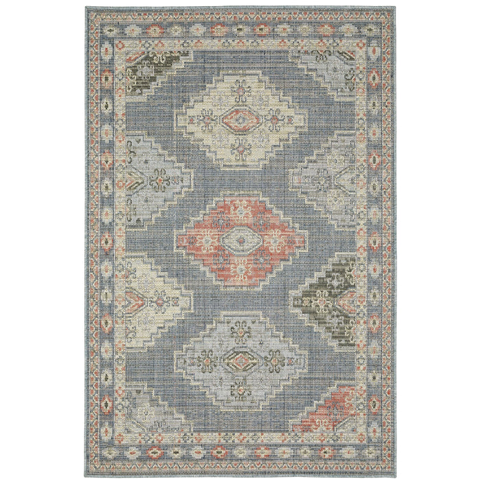 Cyprus Blue & Multi Outdoor Rug with traditional Persian and geometric patterns, made from durable polypropylene.