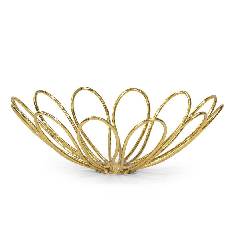Daisy Gold Decorative Bowl, a modern sculptural gold metal bowl shaped like a daisy flower.