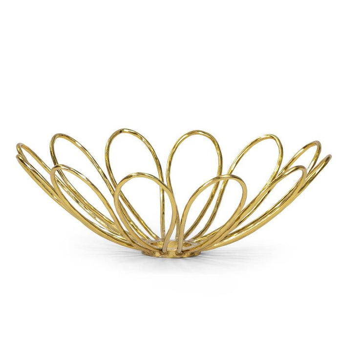 Daisy Gold Decorative Bowl, a modern sculptural gold metal bowl shaped like a daisy flower.