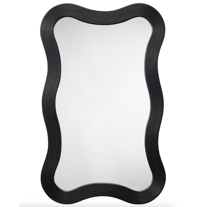 Black natural Dali Wavy Bamboo Wall Mirror with gently curved lines and linear textures.