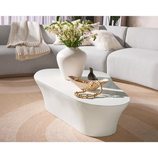 Dali White Concrete Organic Shape Coffee Table - Table Side View | Bone & Brass
