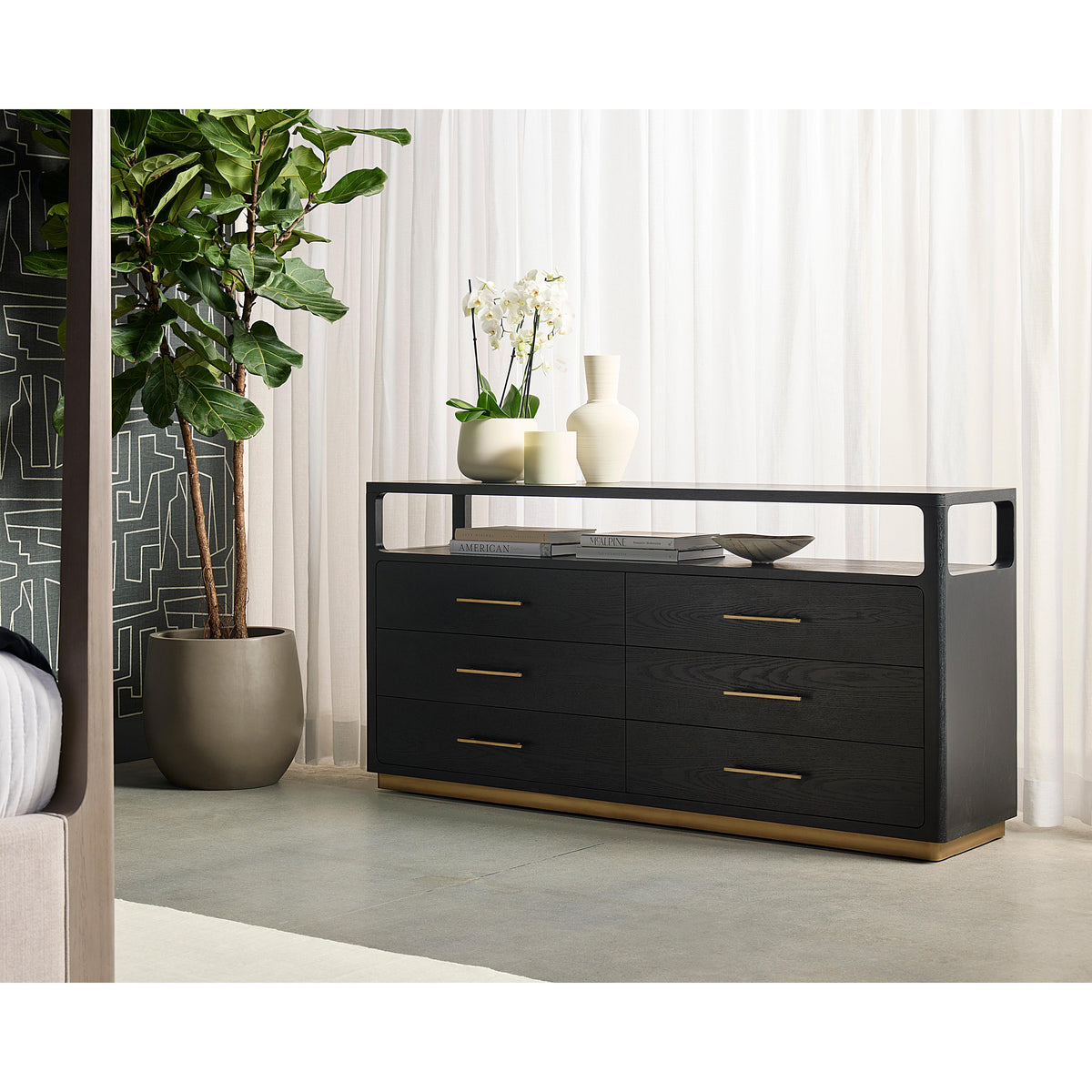 Danette Black Oak & Brass Dresser - Dresser Drawer Detail | Bone & Brass