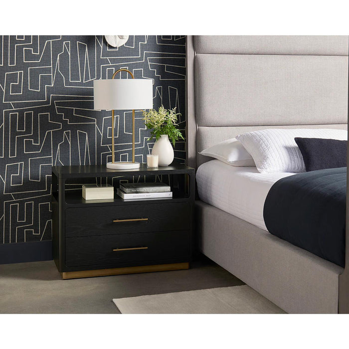 Danette Black & Brass Nightstand - Nightstand Side View | Bone & Brass