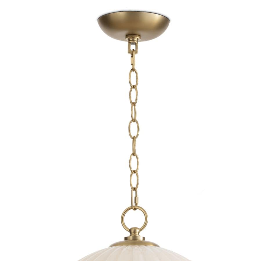 Dariel Glass Pendant: Natural brass chain and accents with a swirled glass dome shade.