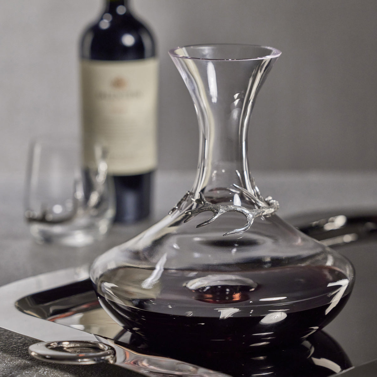 Davos Glass Wine Decanter Pewter Antler - Decanter Detail | Bone & Brass