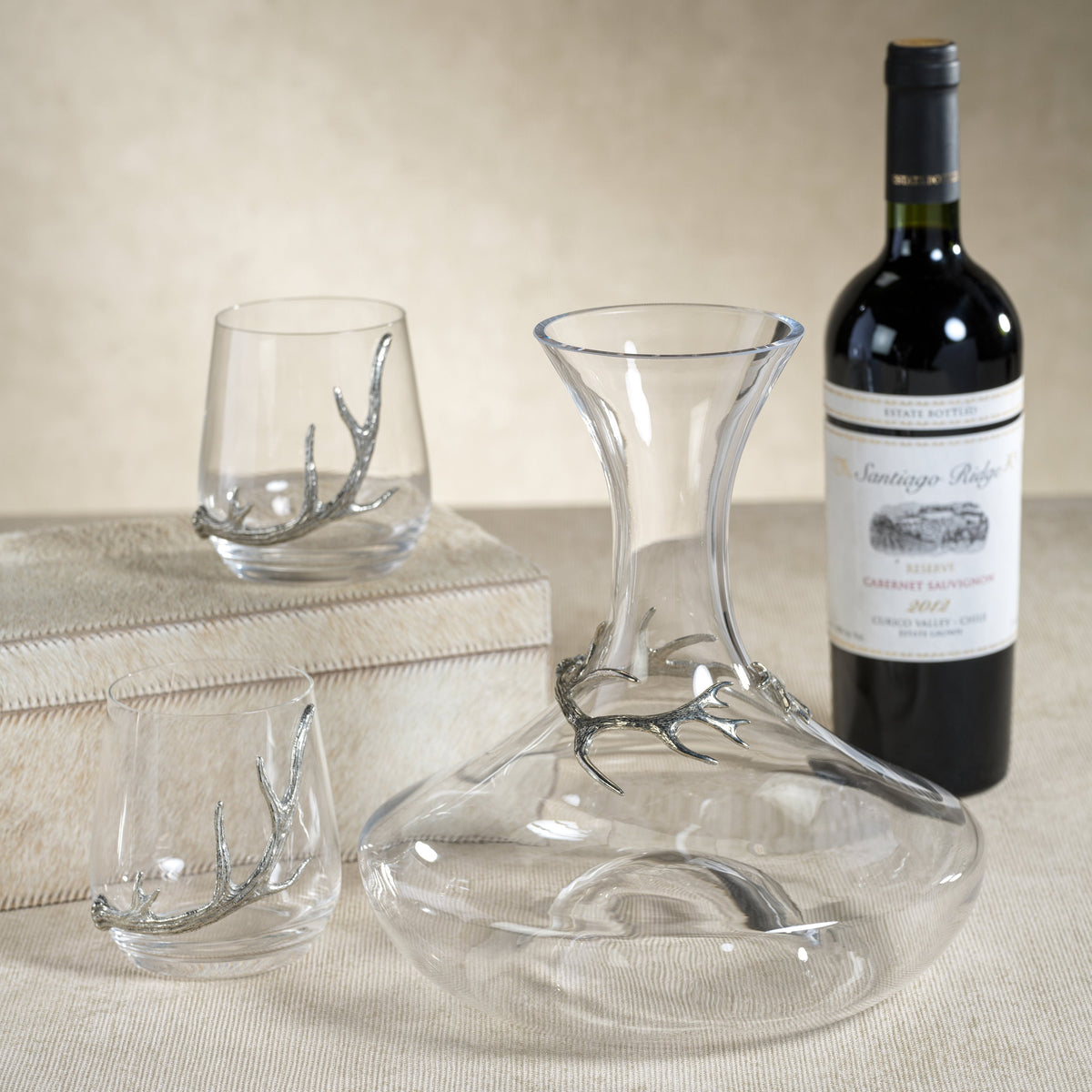 Davos Glass Wine Decanter Pewter Antler - Decanter View | Bone & Brass