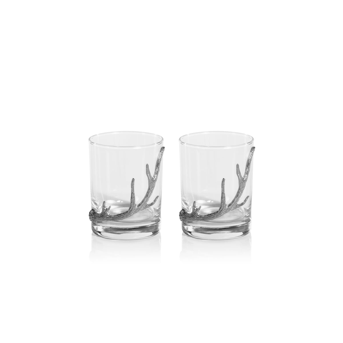 Davos Rock Glasses Pewter Antler, Set 2 - Glass Side View | Bone & Brass