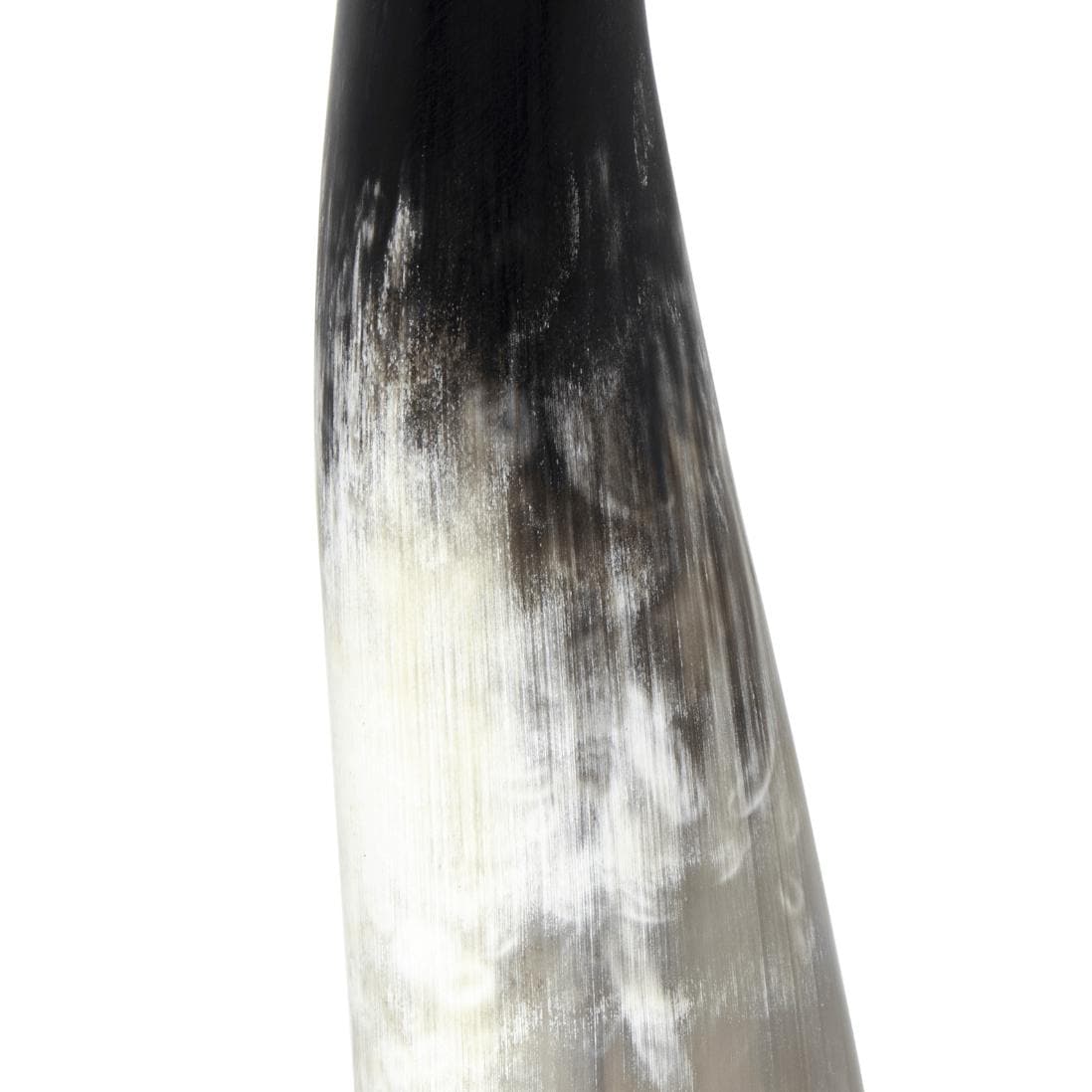 Daylon Horn Large sculpture with matte black and white natural horn on a brass base.