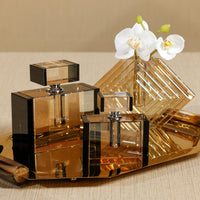 Decorative Crystal Tonal Black & Amber Glass Perfume Bottle - Detail View | Bone & Brass