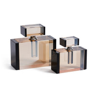 Decorative Crystal Tonal Black & Amber Glass Perfume Bottle - Side View | Bone & Brass