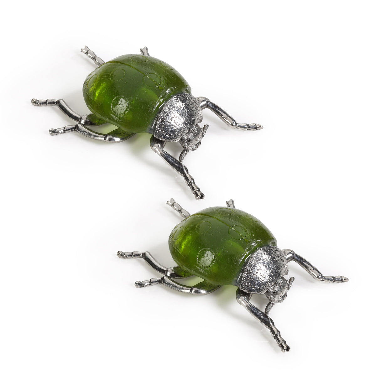 Decorative Green Ladybug Figurines, Set 2 - Figurine Side View | Bone & Brass