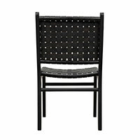 Dede Black Leather Dining Chair with handwoven leather seat and back on slim teak legs.