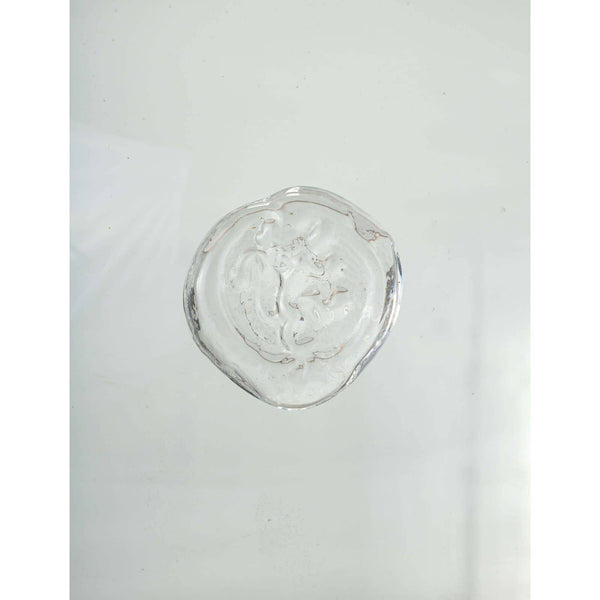 Clear glass medallion with a subtle copper stripe, a key detail for the Demi John Table Lamp.
