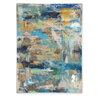 Abstract giclee painting by Richard Ryder with textured gel finish, featuring layers of blue, orange, and neutral tones.