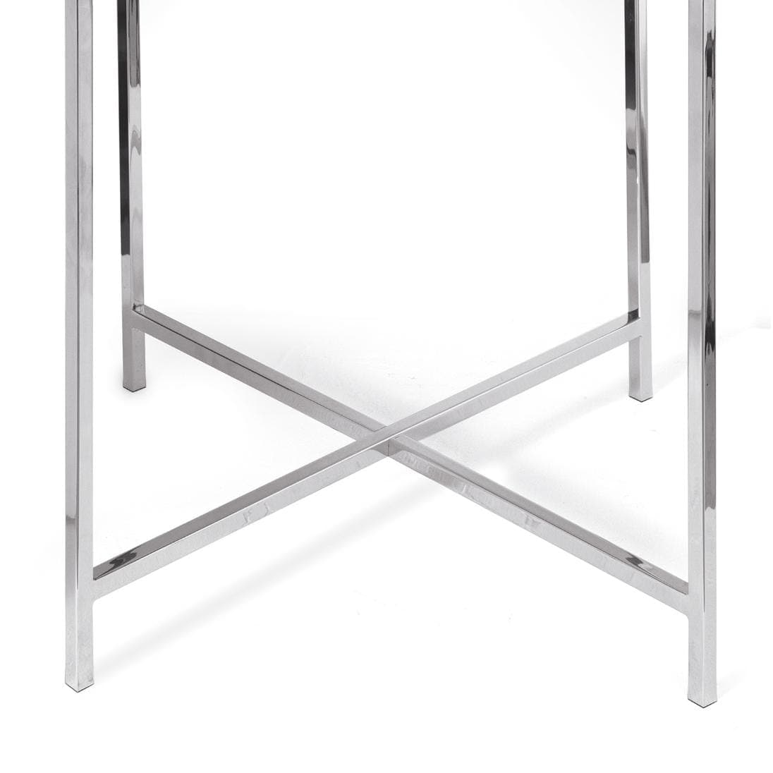 Derby Black Leather Tray End Table with polished nickel frame and cross-base design.