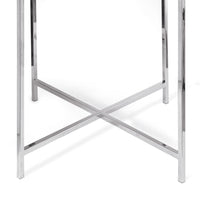 Derby Black Leather Tray End Table with polished nickel frame and cross-base design.