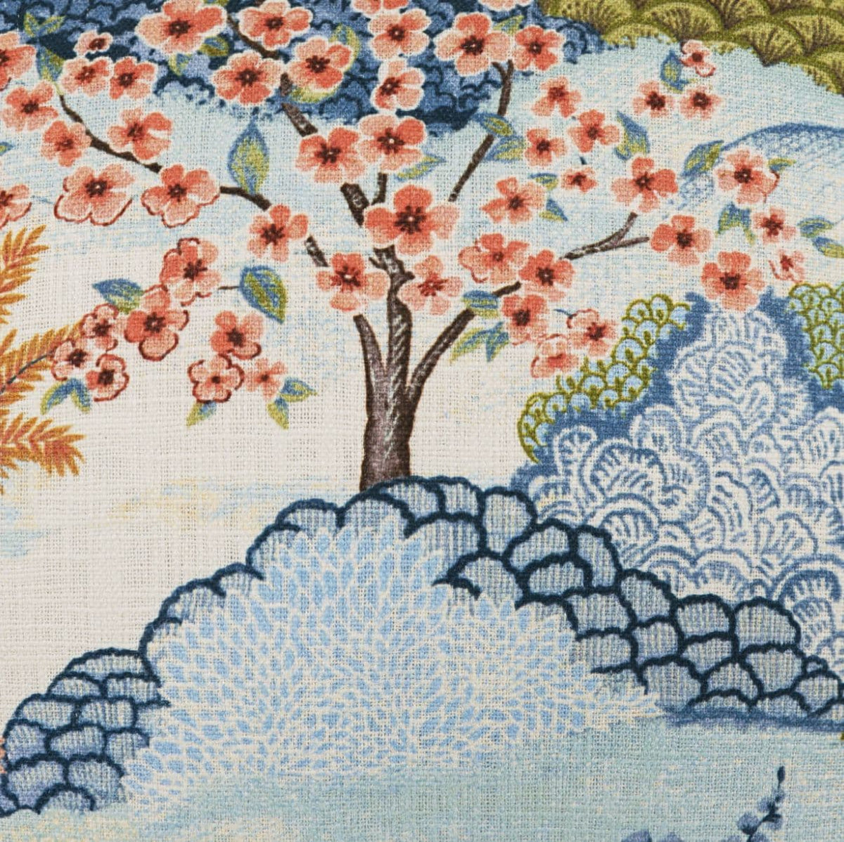 Descanso Multi-Colored Throw Pillow with a vibrant floral tree design on a cotton fabric.