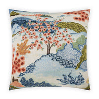 Descanso Multi-Colored Throw Pillow, 24x24, with a vibrant floral and landscape design on cotton.