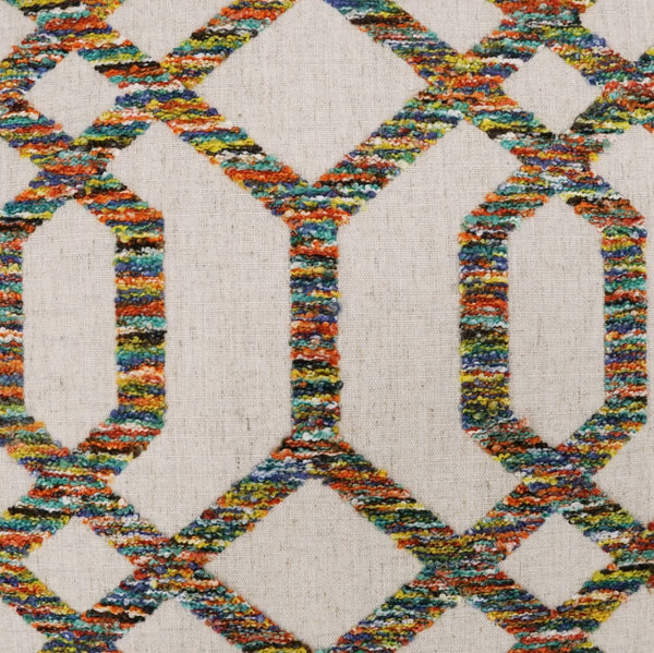 Dev Embroidered Multi-Colored Throw Pillow, 24" x 24", with a geometric pattern on a linen-blend base.