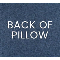 Back of Dev Embroidered Multi-Colored Throw Pillow, showing the solid blue polyester fabric.