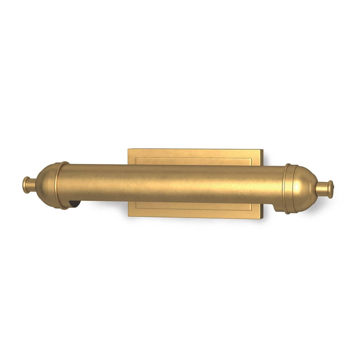 Devon Small Picture Light in natural brass, a sleek, modern fixture with a cylindrical body and metal detailing.