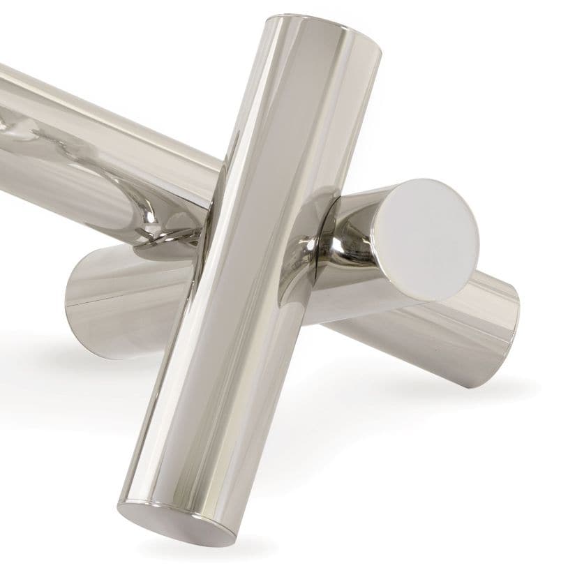 Dion Sculpture: Four elegant, polished metal cylinders intersecting, creating a captivating modern design.