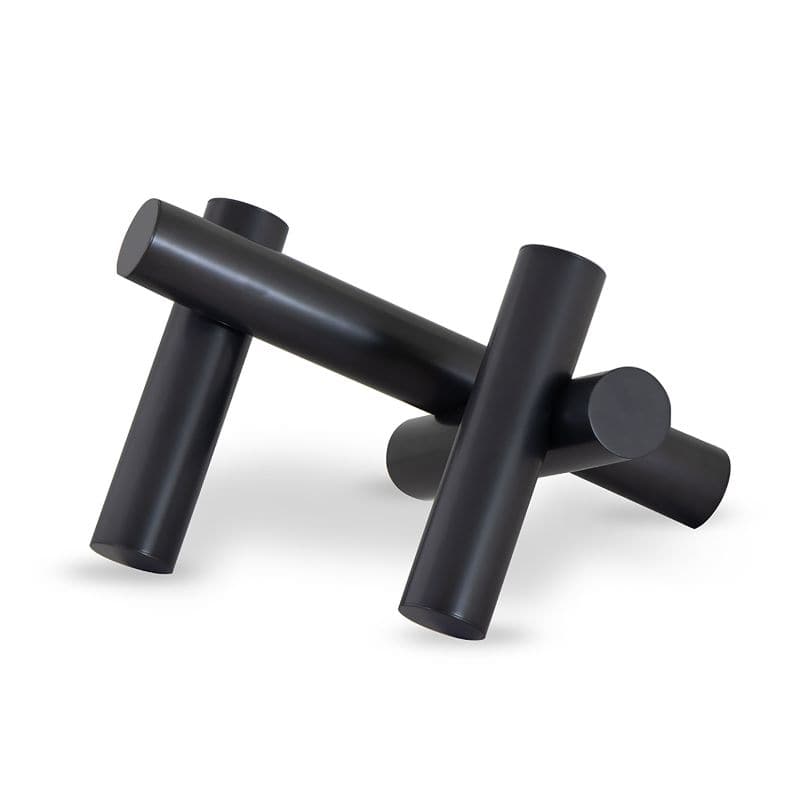 Dion Sculpture: Four elegant black metal cylinders arranged in an abstract, engaging design.