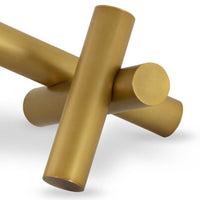 Dion Sculpture: Four elegant gold metal cylinders intersecting, 10.25" H x 18.25" W.