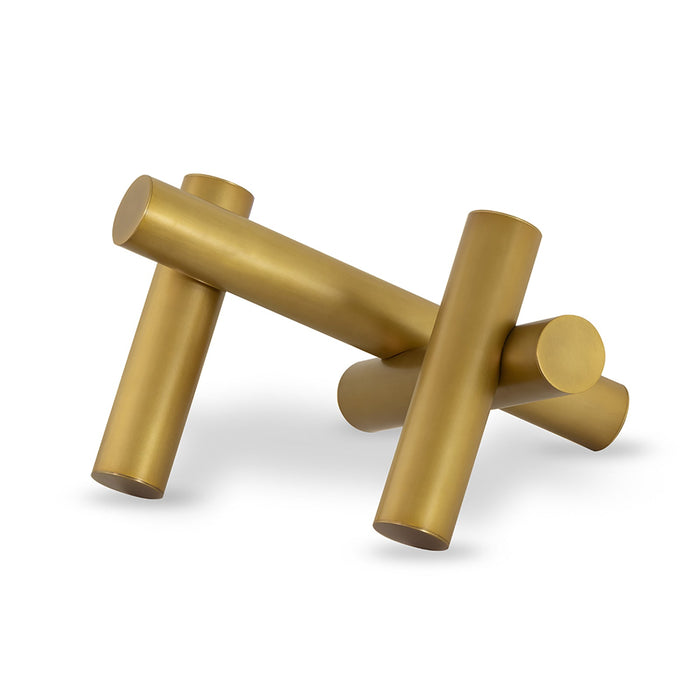 Dion Sculpture: Four elegant gold metal cylinders, 10.25"H x 18.25"W, arranged in an abstract design.