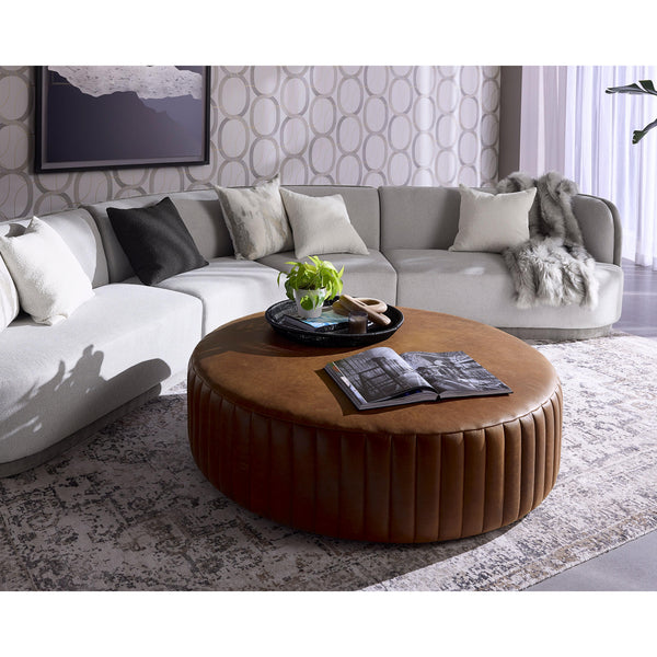 Divano Ottoman - Lucia Tobacco Leather - Ottoman Side View | Bone & Brass