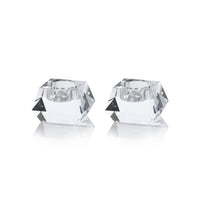 Doris Clear Crystal Tealight Candle Holders, Set of 2 - Tealight Holder Side View | Bone & Brass