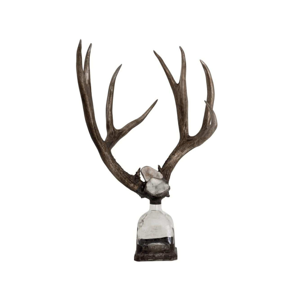 Double Large Geode Decorative Antler Bottle - Bottle Side View | Bone & Brass