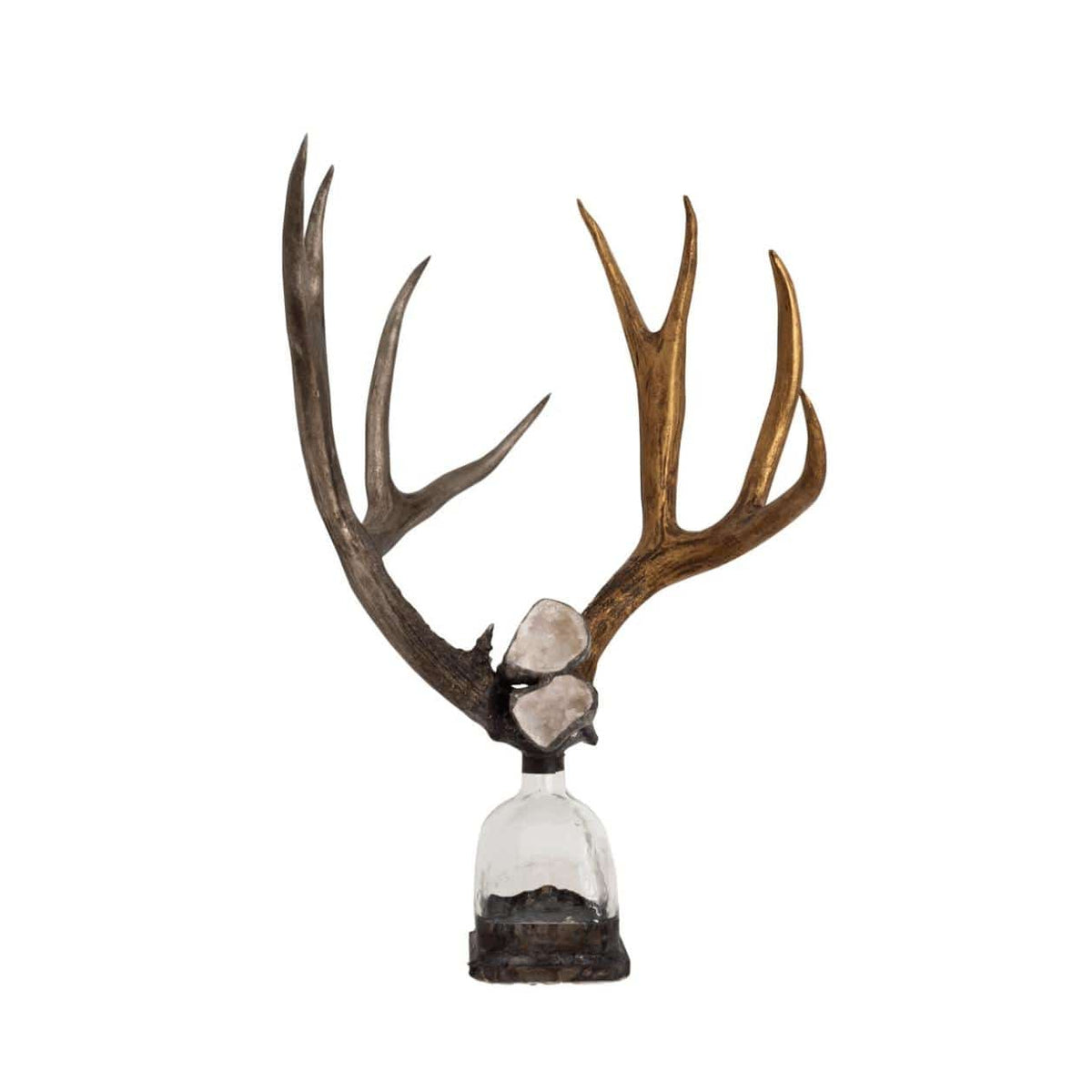 Double Large Geode Decorative Antler Bottle - Bottle Top View | Bone & Brass
