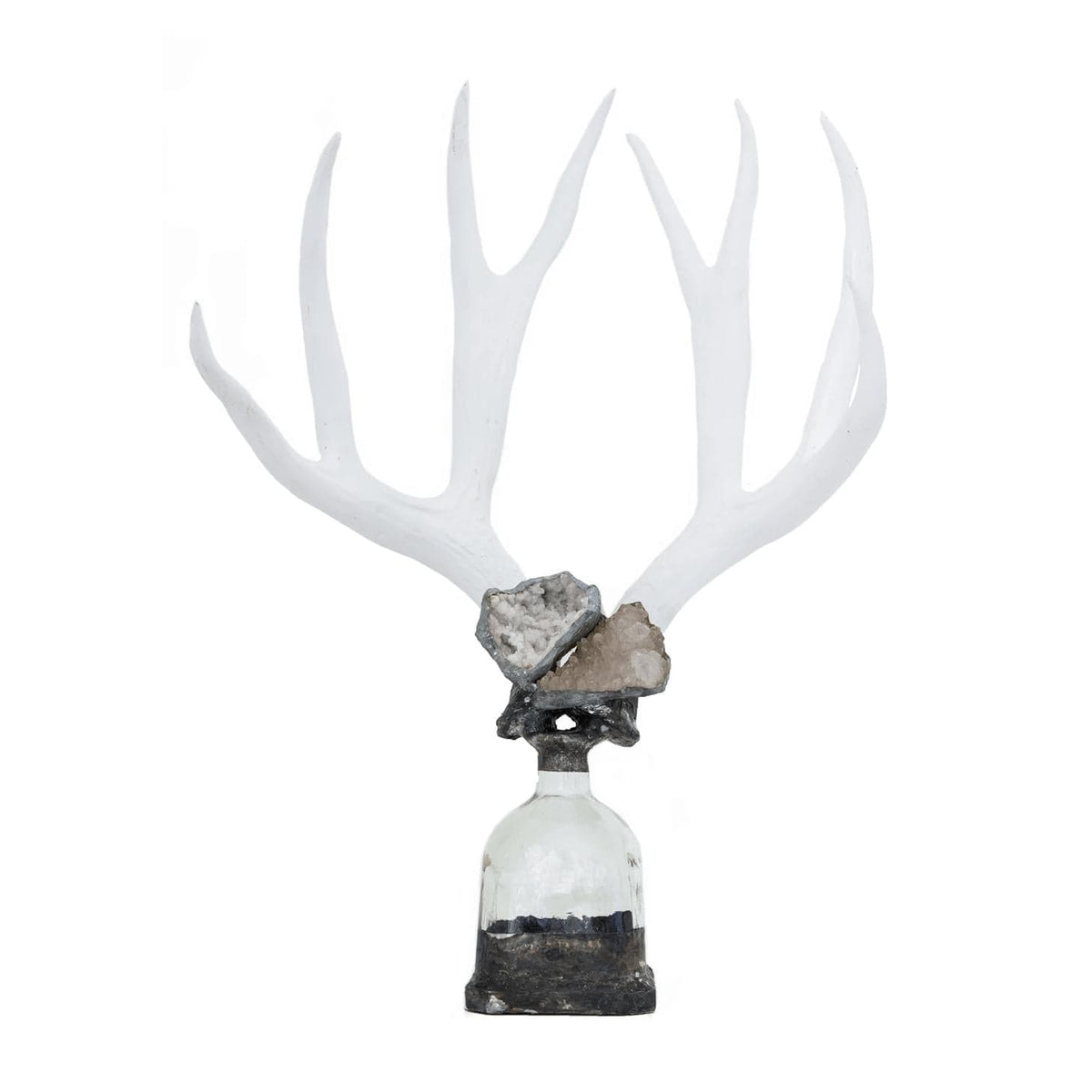 Double Large Geode Decorative Antler Bottle | Bone & Brass