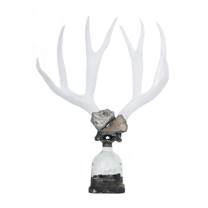 Double Large Geode Decorative Antler Bottle | Bone & Brass