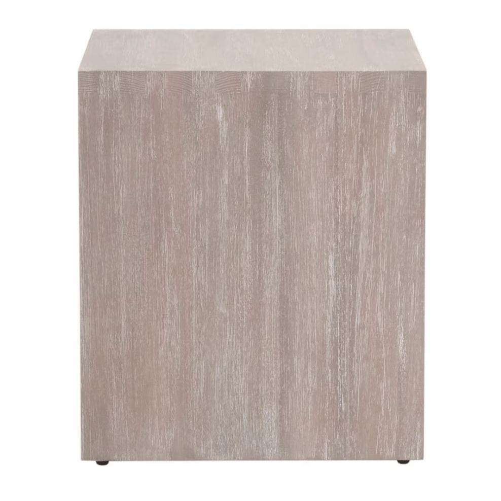 Dovetail Gray Wood End Table, transitional style, acacia veneer, solid rubberwood, natural gray finish.