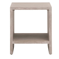 Dovetail Gray Wood End Table with open shelf, transitional style, acacia veneer.