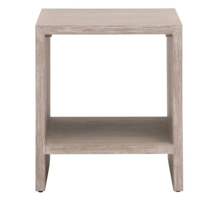 Dovetail Gray Wood End Table with open shelf, transitional style, acacia veneer.
