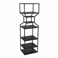 Tall black metal Downtown Bookcase with linear frame and multiple shelves for contemporary decor.