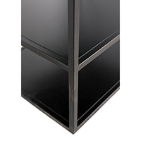 Black metal Downtown Bookcase with linear frame and dark shelves, suitable for contemporary decor.